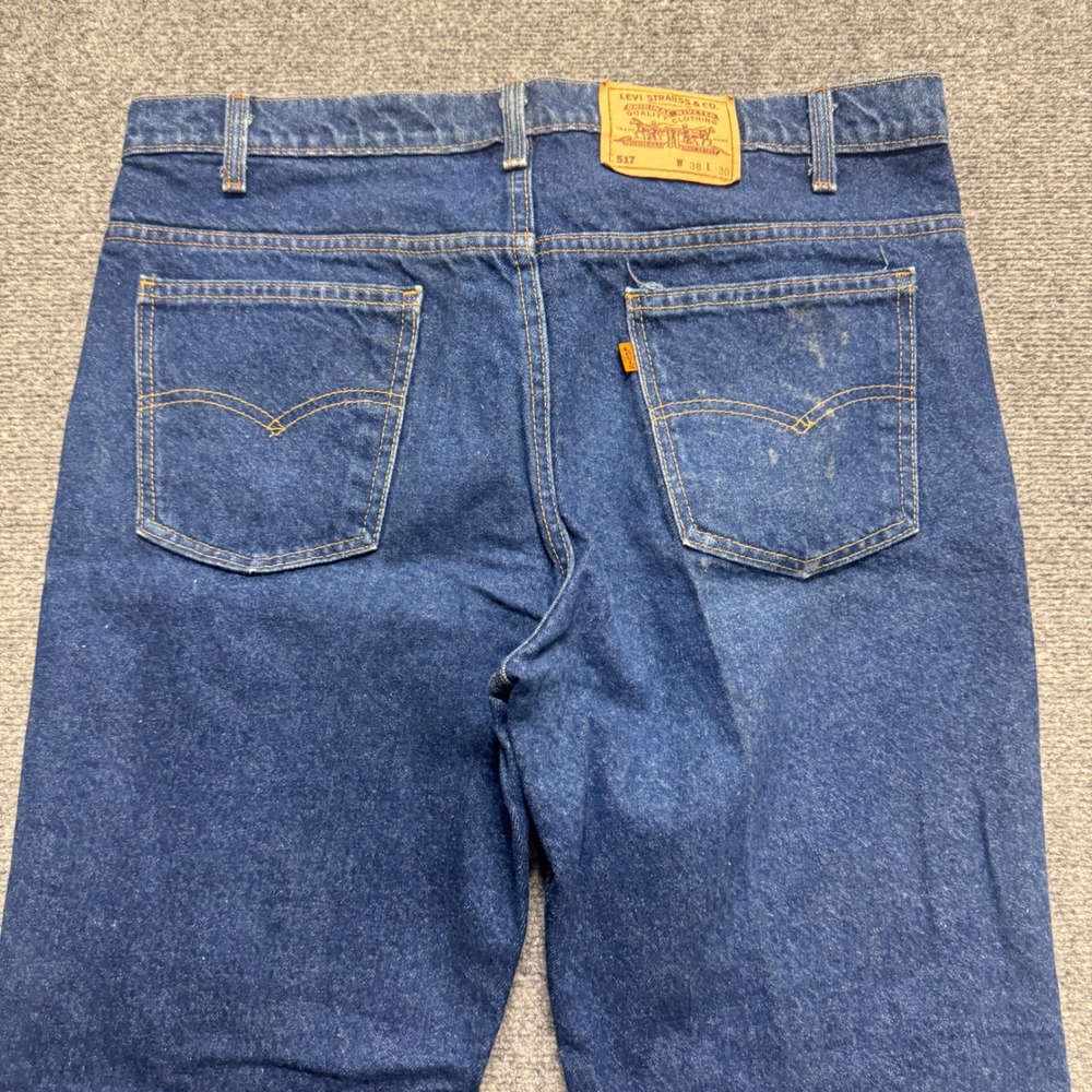 Vintage 90s Orange Tab Levi's 517 Bootcut Faded Jeans Blue 36x30 Made In USA